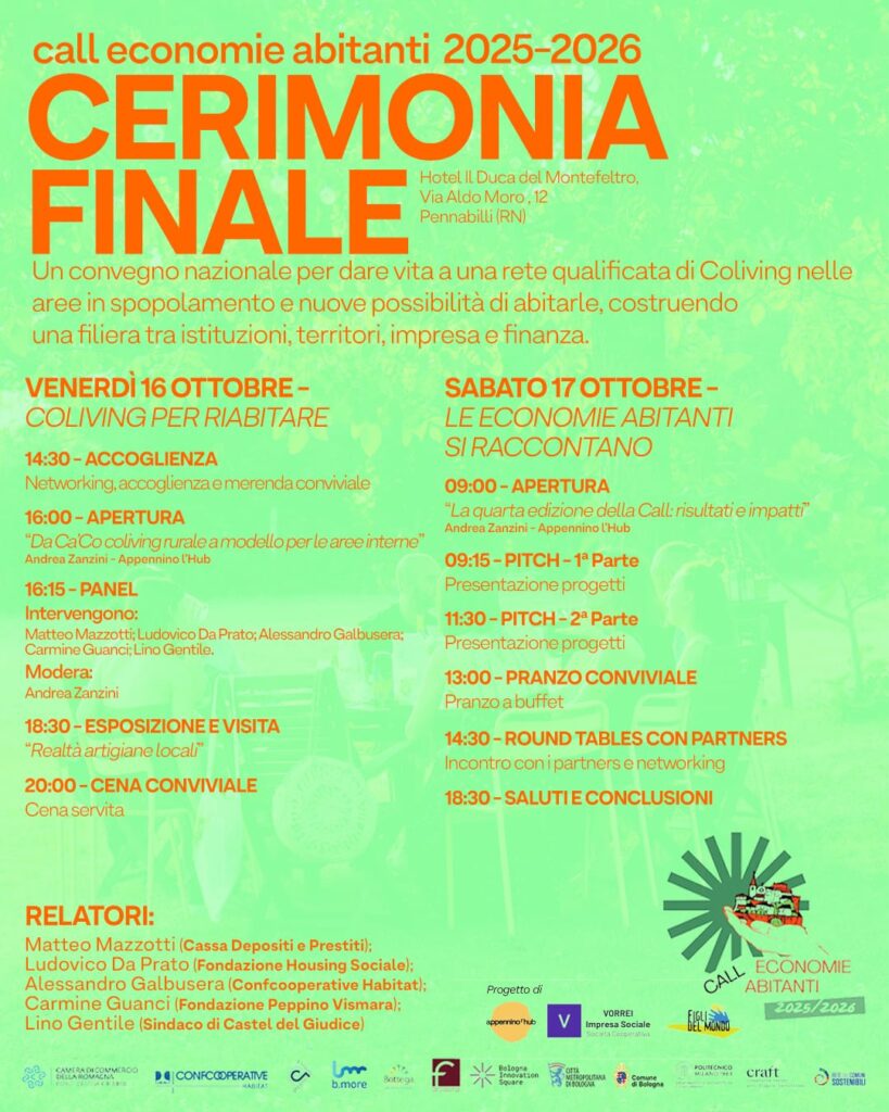Cerimonia finale Call Economie Abitanti e convegno Coliving per Riabitare A Pennabilli, due giorni dedicati al riabitare le aree interne